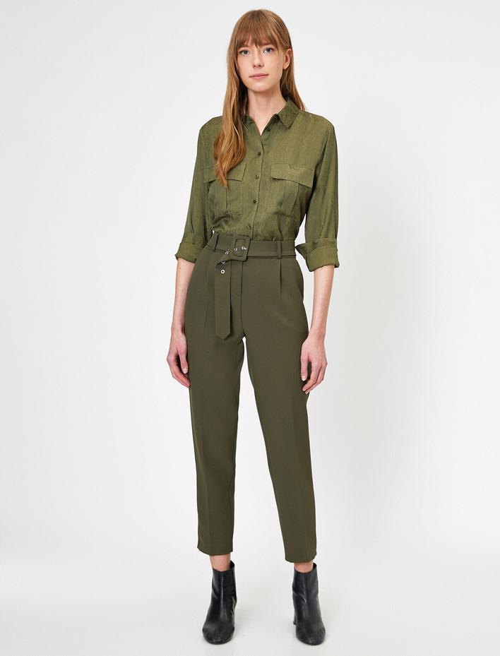  Yüksek Bel Kemer Detaylı Havuç Pantolon