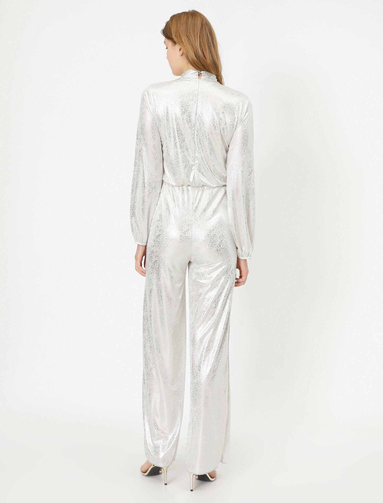 Pırıltılı Abiye Tulum Fular Yaka Uzun Kollu