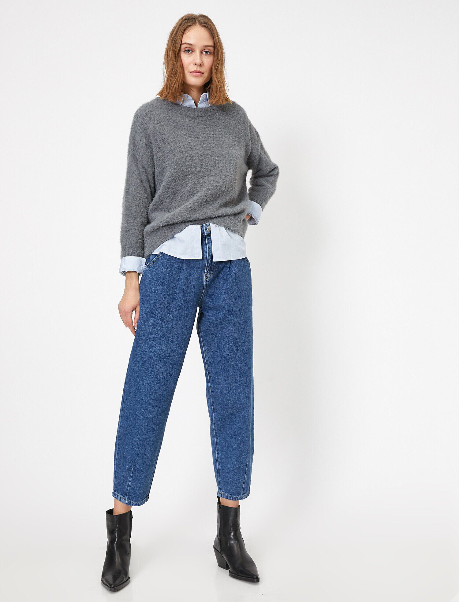   Slouchy Jean - Yüksek Bel Baldırı Bol Paçada Darlaşan Salaş Kesim Pantolon