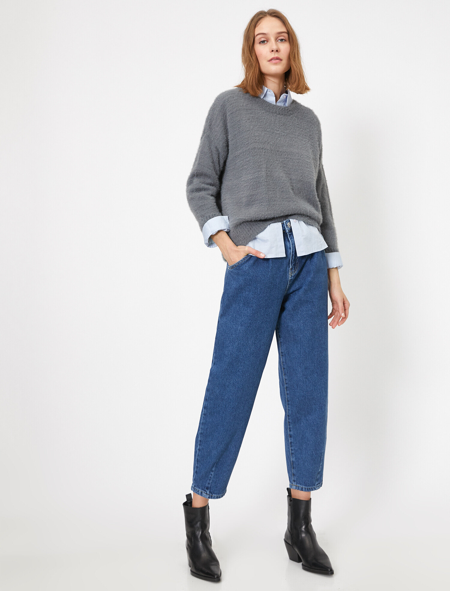   Slouchy Jean - Yüksek Bel Baldırı Bol Paçada Darlaşan Salaş Kesim Pantolon