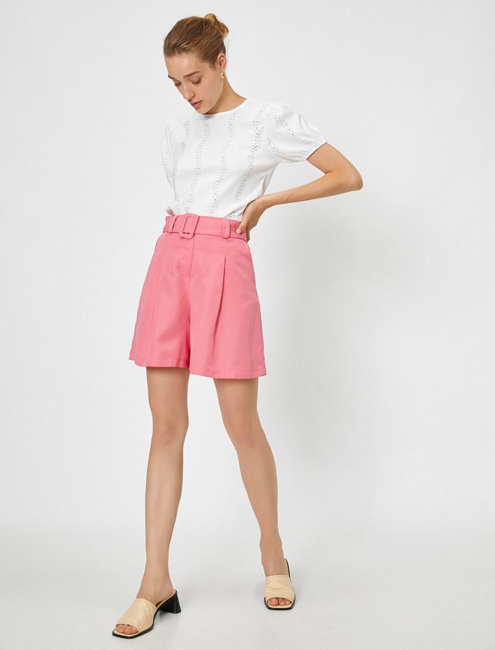  Kemerli Dokuma Şort