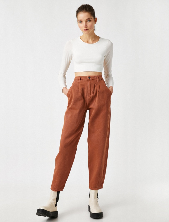  Yüksek Bel Pileli Pantolon