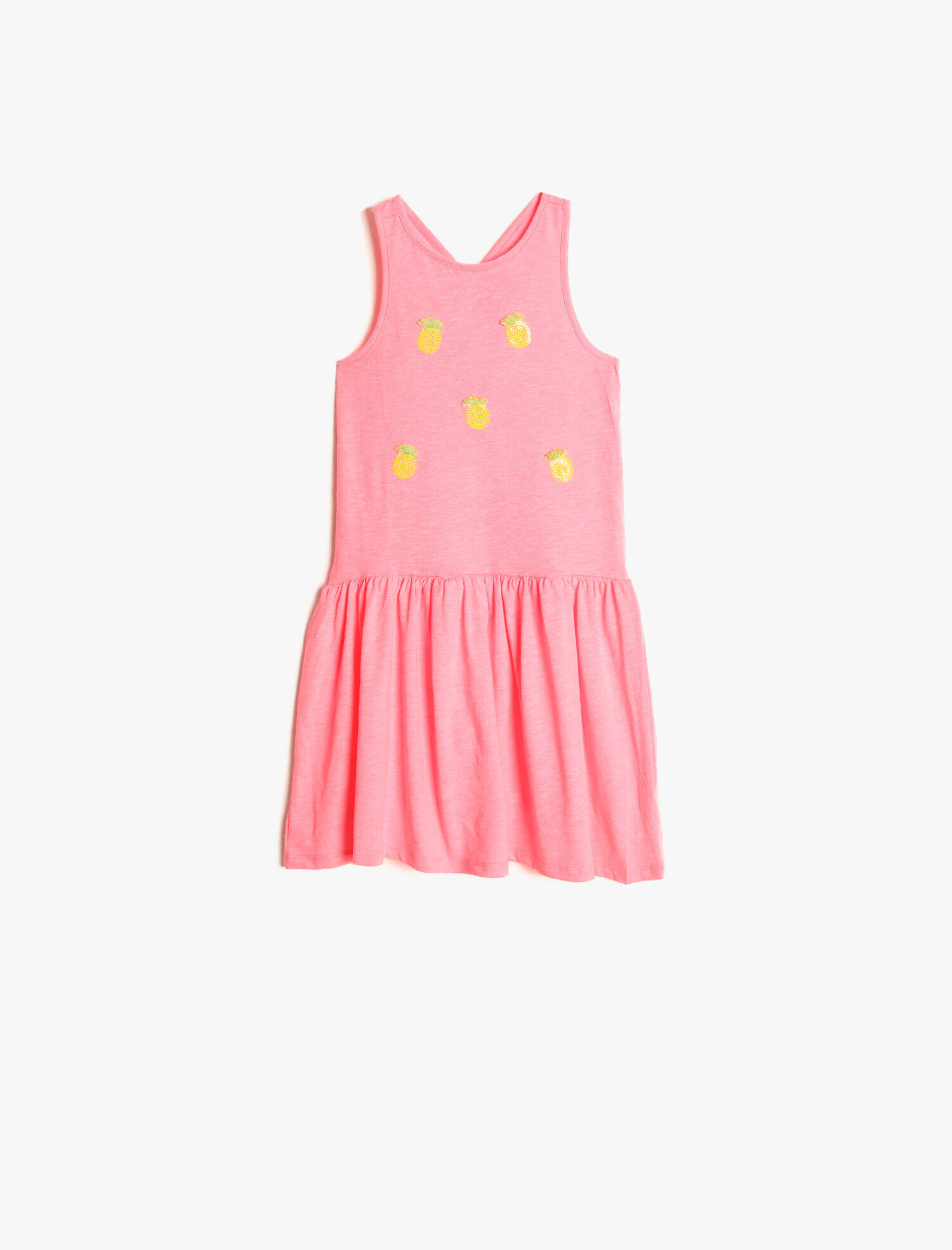  Kız Çocuk Bisiklet Yaka Kolsuz Pul Detaylı Elbise