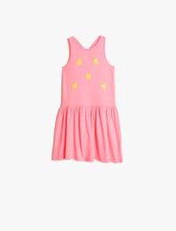 Bisiklet Yaka Kolsuz Pul Detaylı Elbise