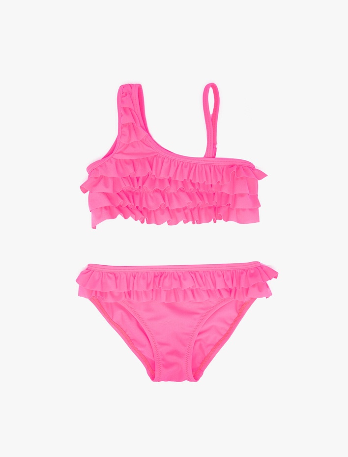 Kız Çocuk Bikini 2 Parça Fırfırlı Asimetrik Kesim