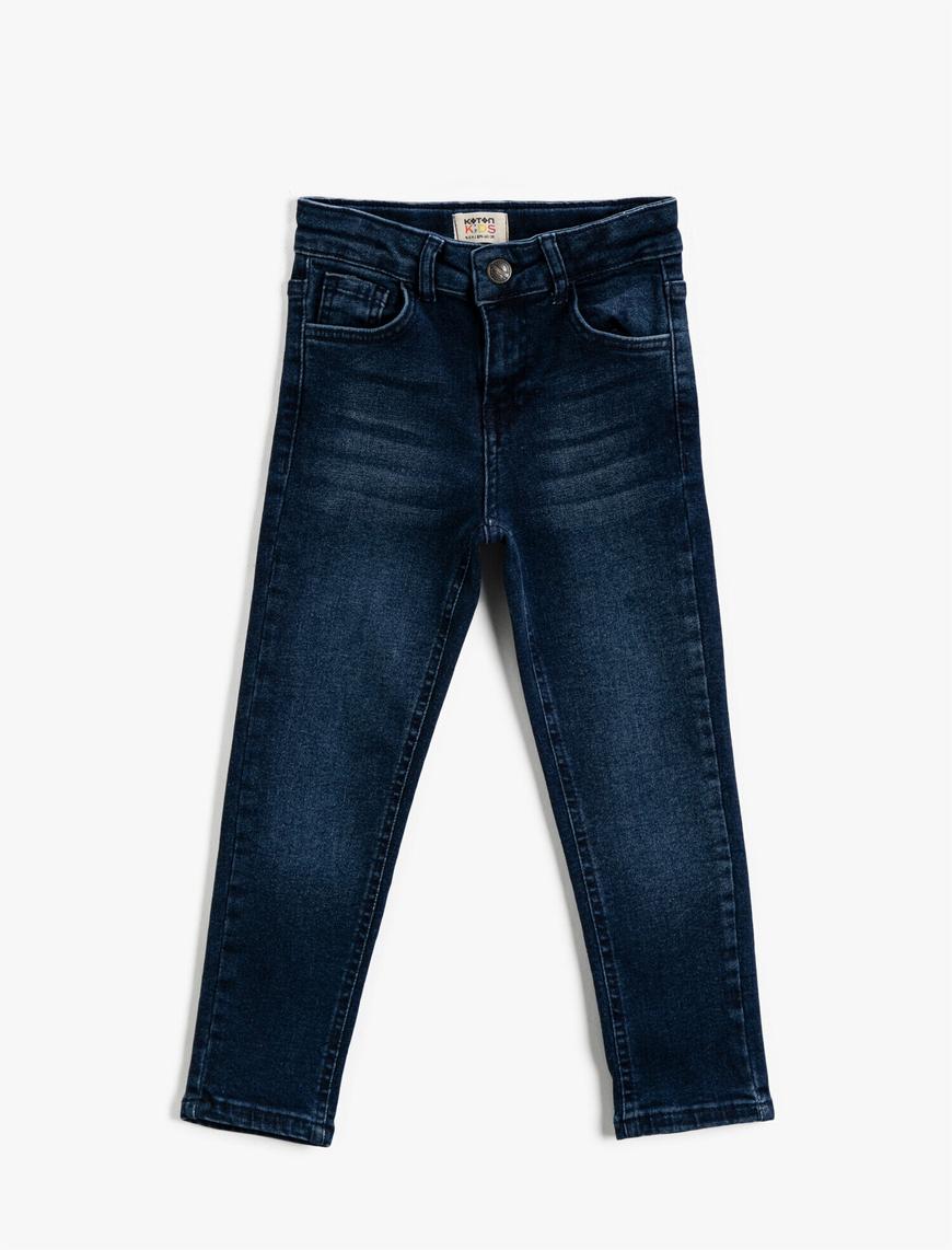  Erkek Çocuk Kot Pantolon Dar Paça Pamuklu Cepli - Slim Jean