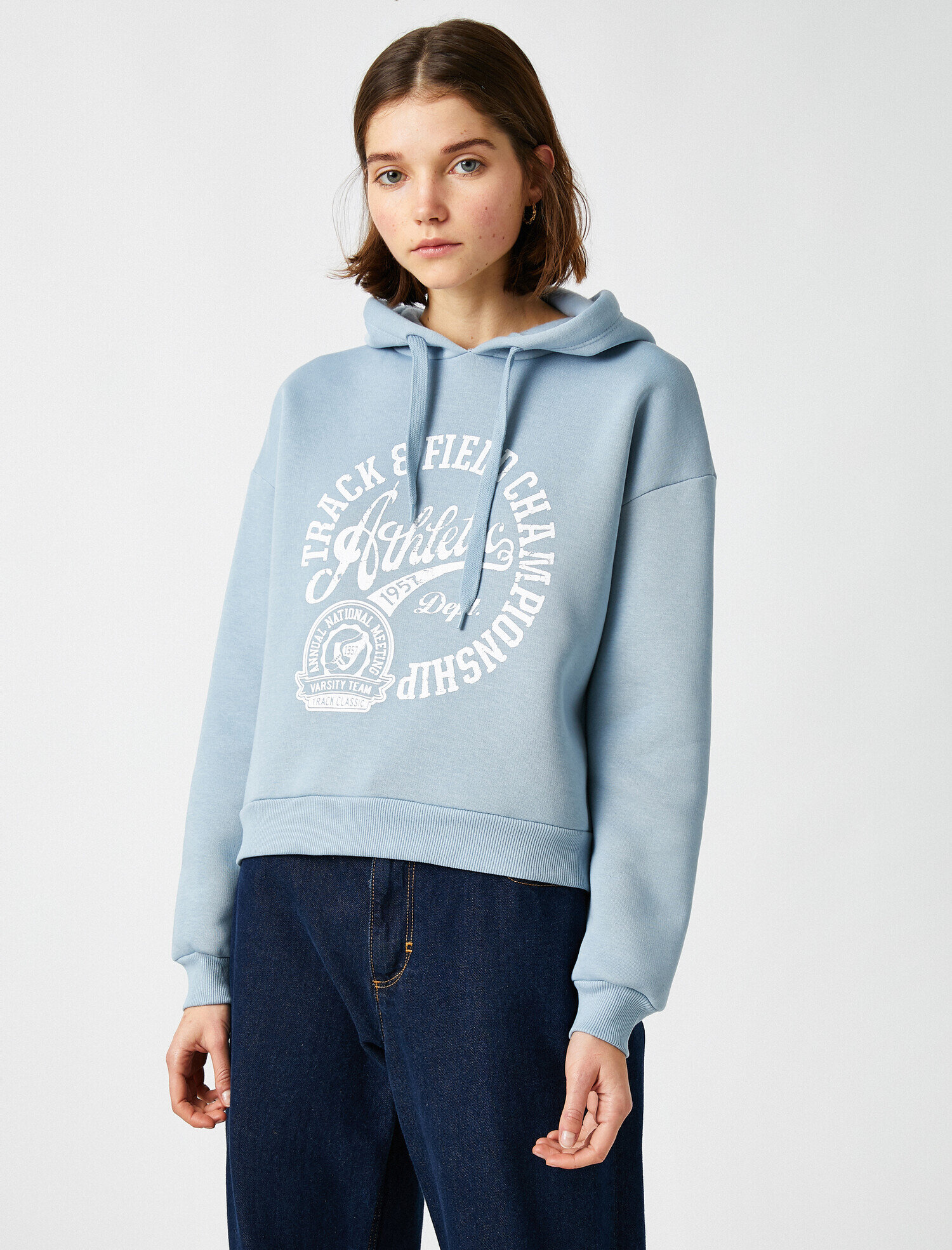   Pamuklu Kapüşonlu Yazılı Baskılı Sweatshirt