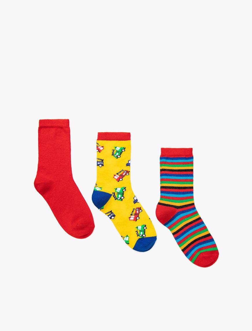  Erkek Çocuk Uzun Desenli Çorap Seti Çoklu Pamuklu