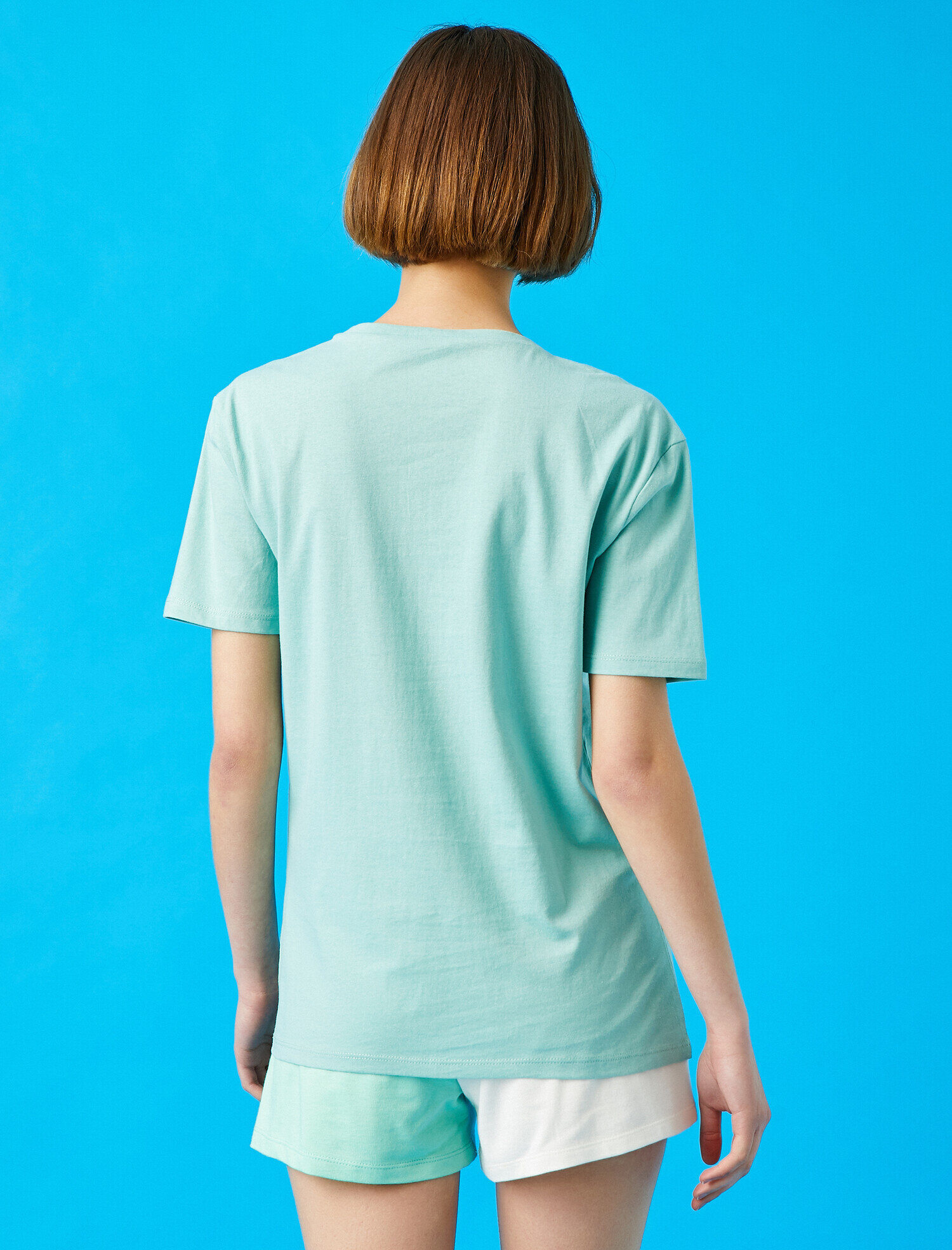   Baskılı Tişört Pamuklu Bisiklet Yaka