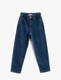 Kot Pantolon Beli Lastikli Cepli Pamuklu - Boyfriend Jean