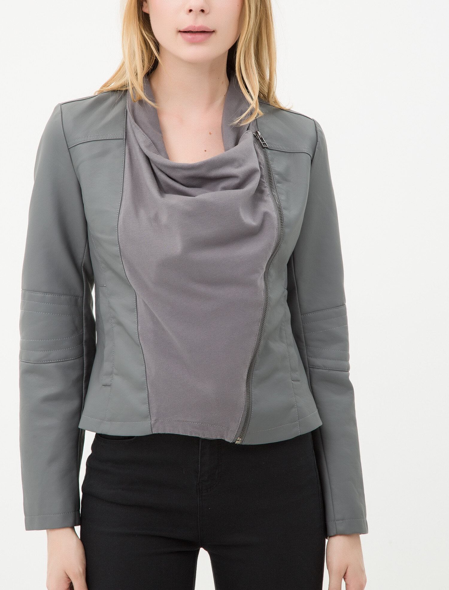   Şal Yaka Deri Görünümlü Ceket