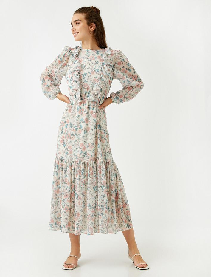  Uzun Elbise Çiçekli Uzun Kollu