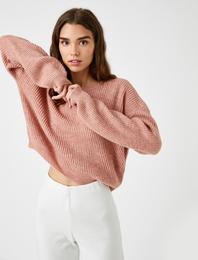 Bisiklet Yaka Triko Kazak Crop