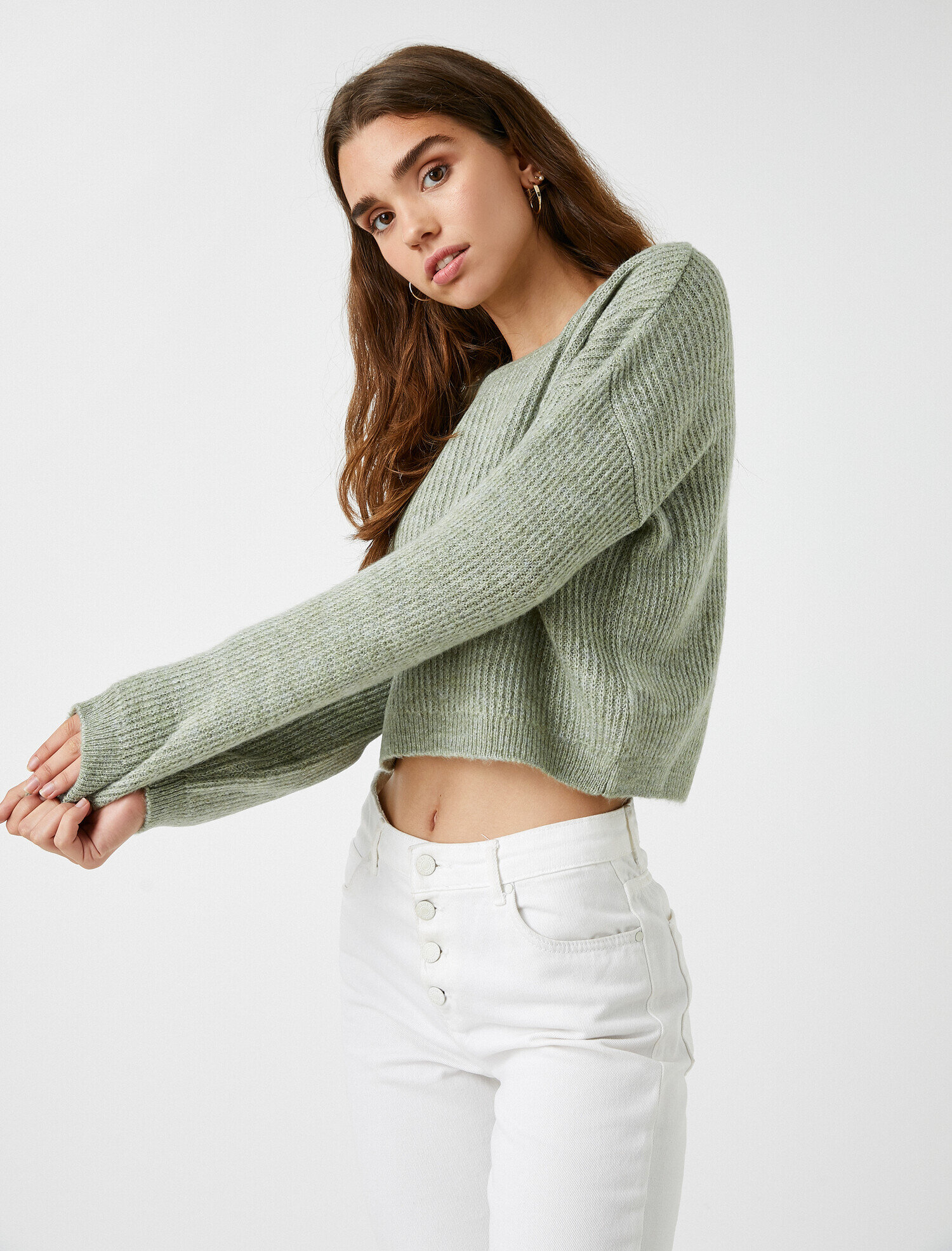   Bisiklet Yaka Triko Kazak Crop