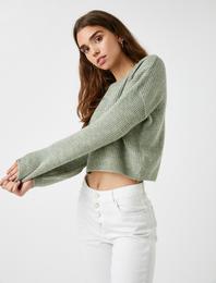 Bisiklet Yaka Triko Kazak Crop