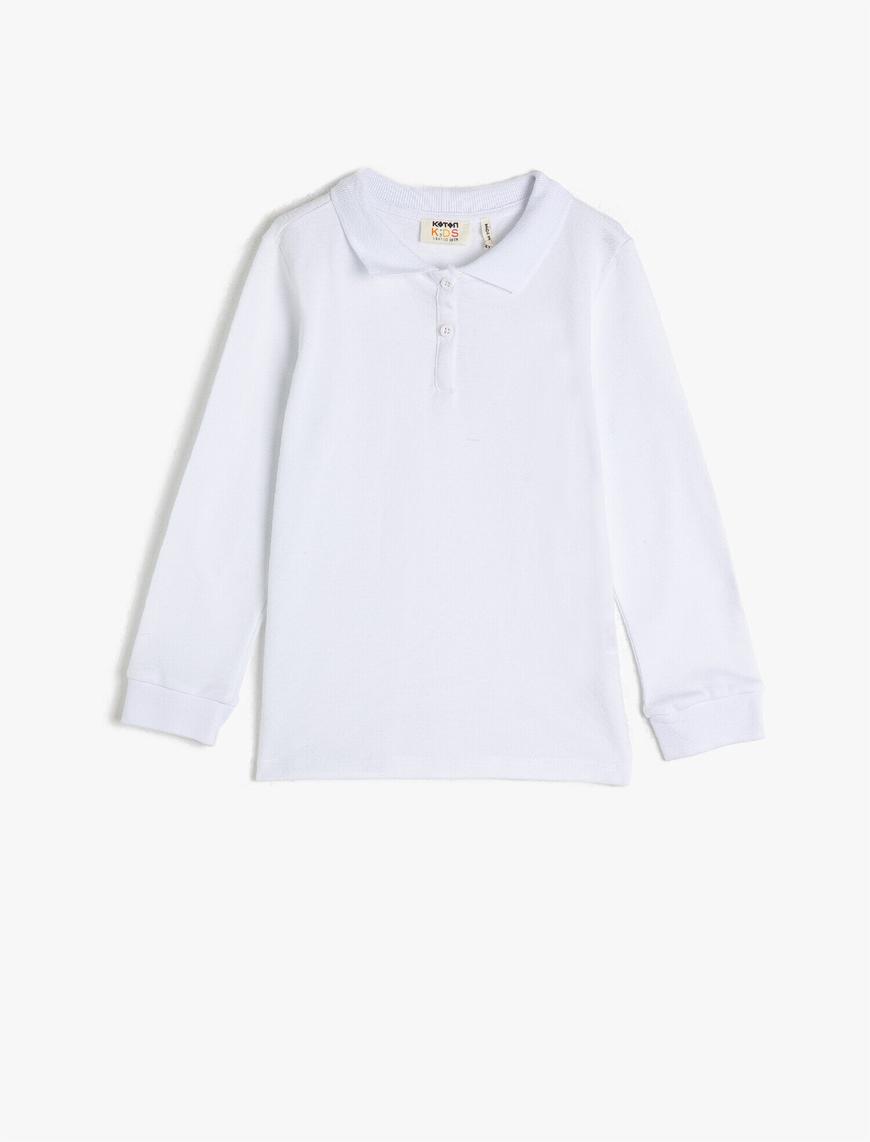  Kız Çocuk Polo Yaka Uzun Kollu Basic Pamuklu Tişört