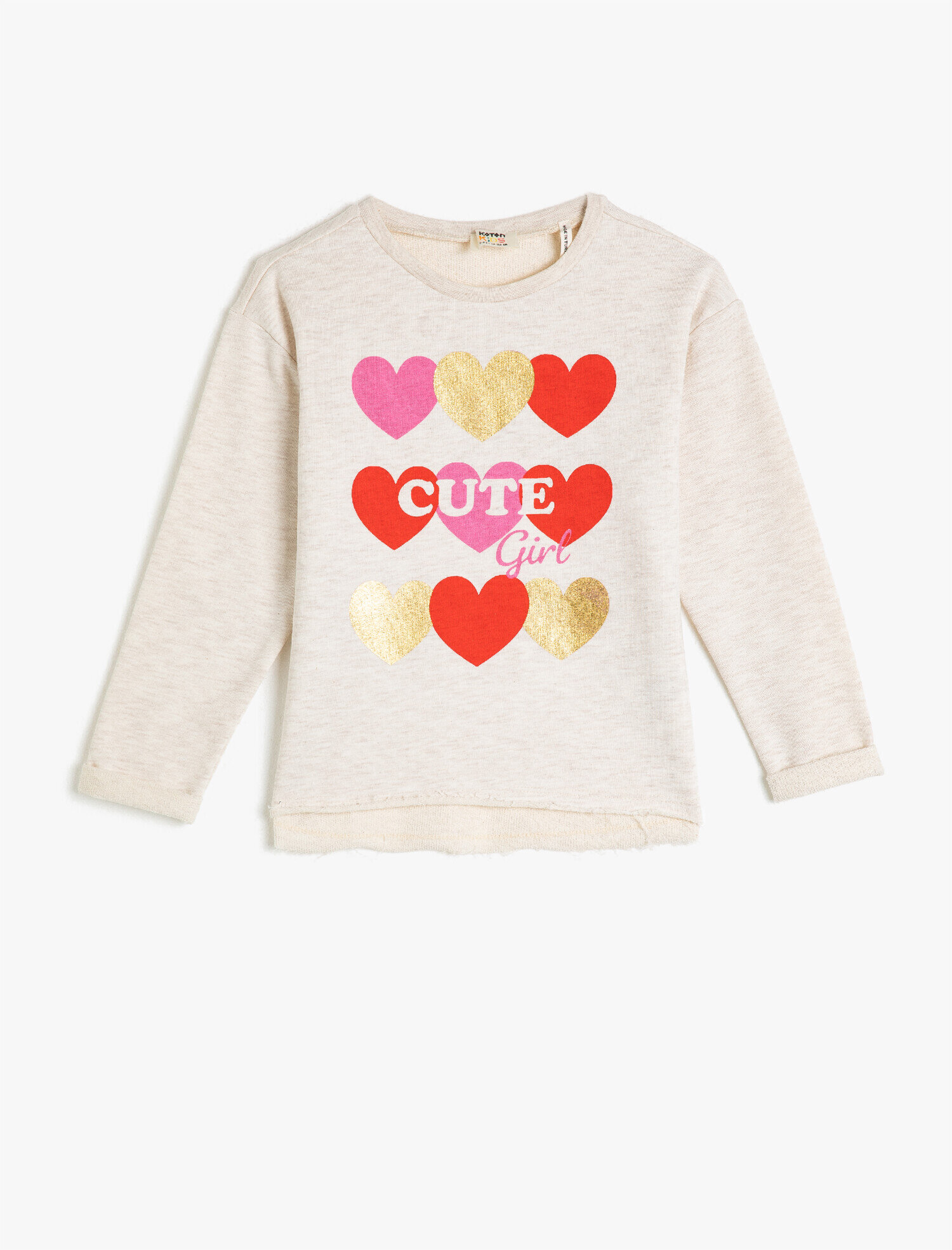  Kız Çocuk Bisiklet Yaka Baskılı Uzun Kollu Sweatshirt