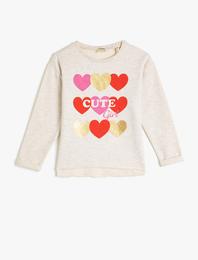 Bisiklet Yaka Baskılı Uzun Kollu Sweatshirt