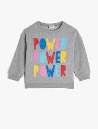 Bisiklet Yaka Uzun Kollu Baskılı Sweatshirt