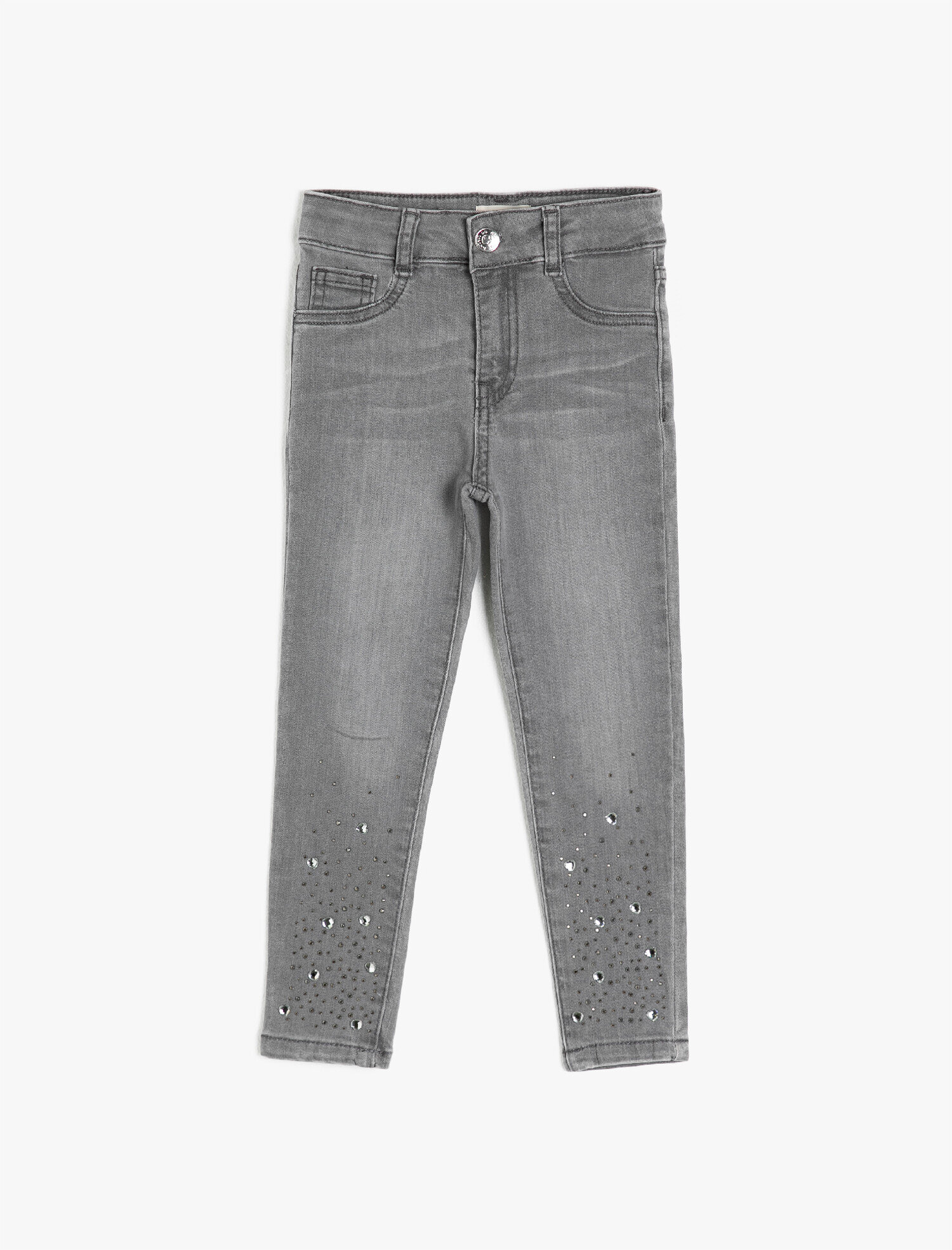  Kız Çocuk Kot Pantolon Pamuklu Taş İşlemeli - Slim Jean