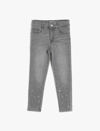 Kot Pantolon Pamuklu Taş İşlemeli - Slim Jean