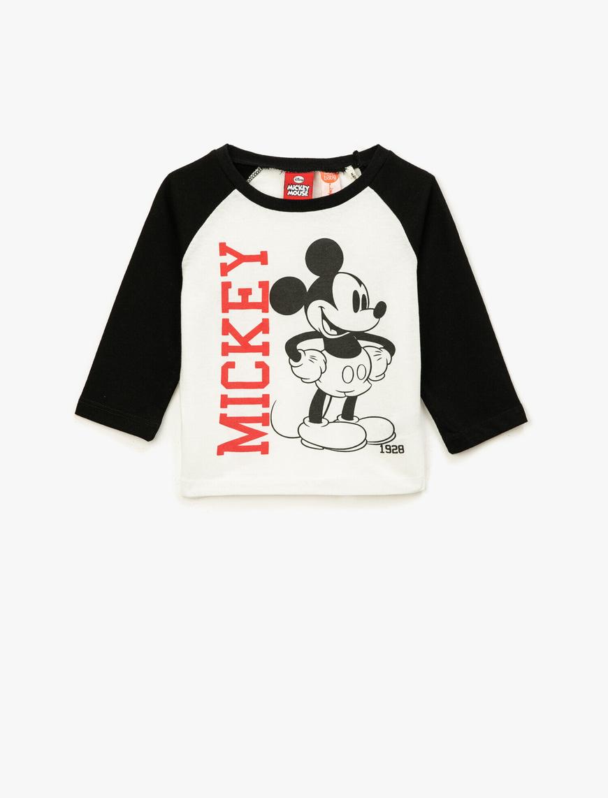  Erkek Bebek Mickey Mouse Lisanslı Baskılı Pamuklu Bisiklet Yaka Tişört