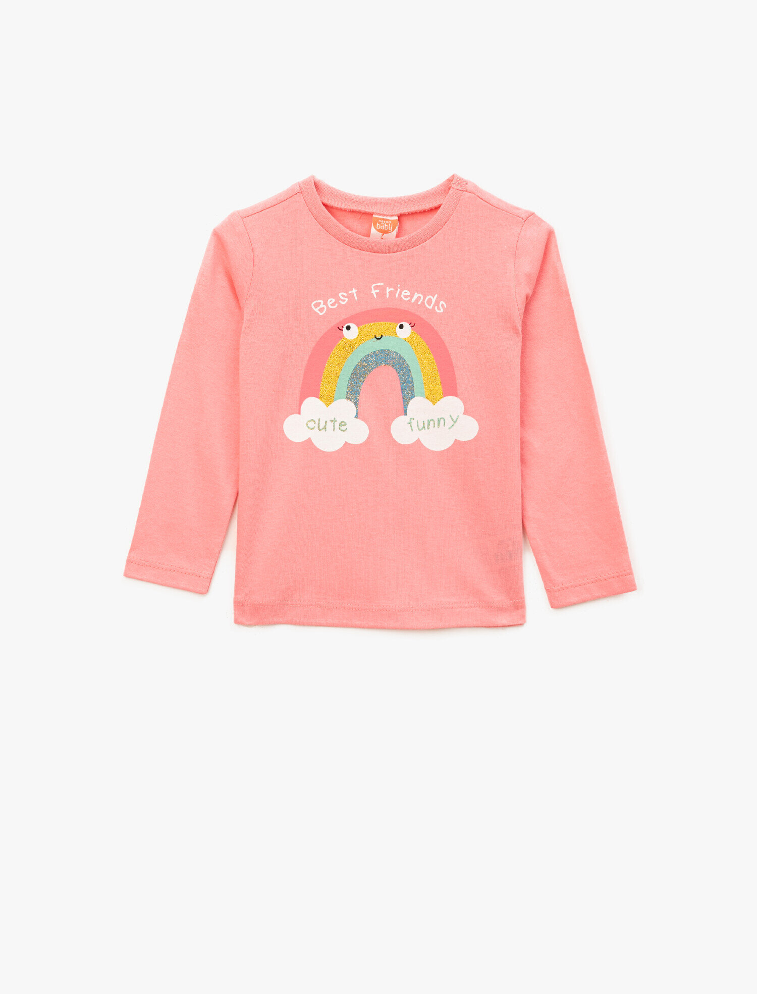  Kız Bebek Pamuklu Baskılı Bisiklet Yaka Uzun Kollu Tişört