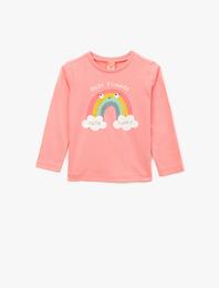 Pamuklu Baskılı Bisiklet Yaka Uzun Kollu Tişört