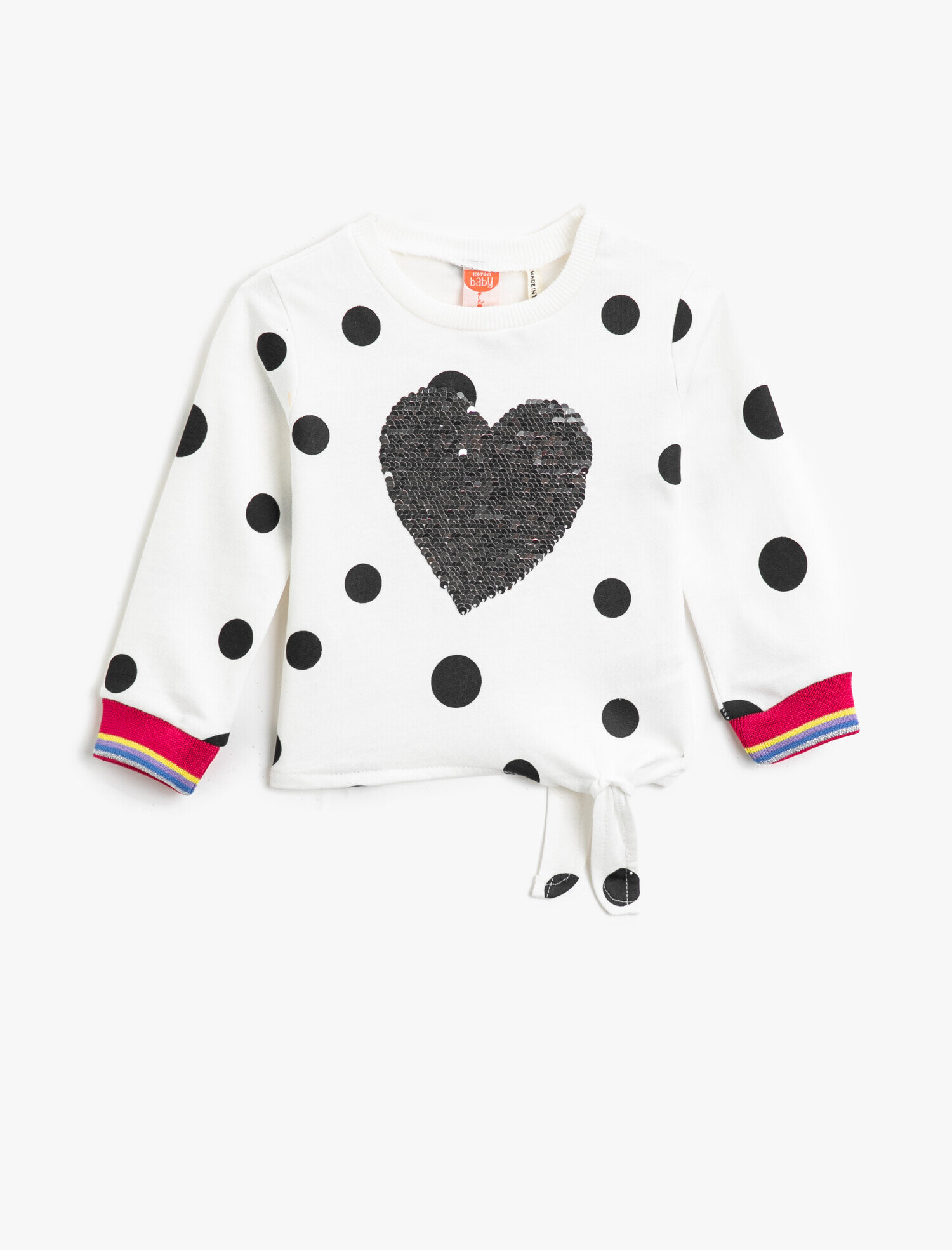  Kız Bebek Puantiyeli Pullu Bisiklet Yaka Pamuklu Uzun Kollu Sweatshirt