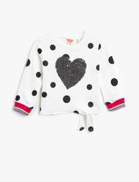 Puantiyeli Pullu Bisiklet Yaka Pamuklu Uzun Kollu Sweatshirt