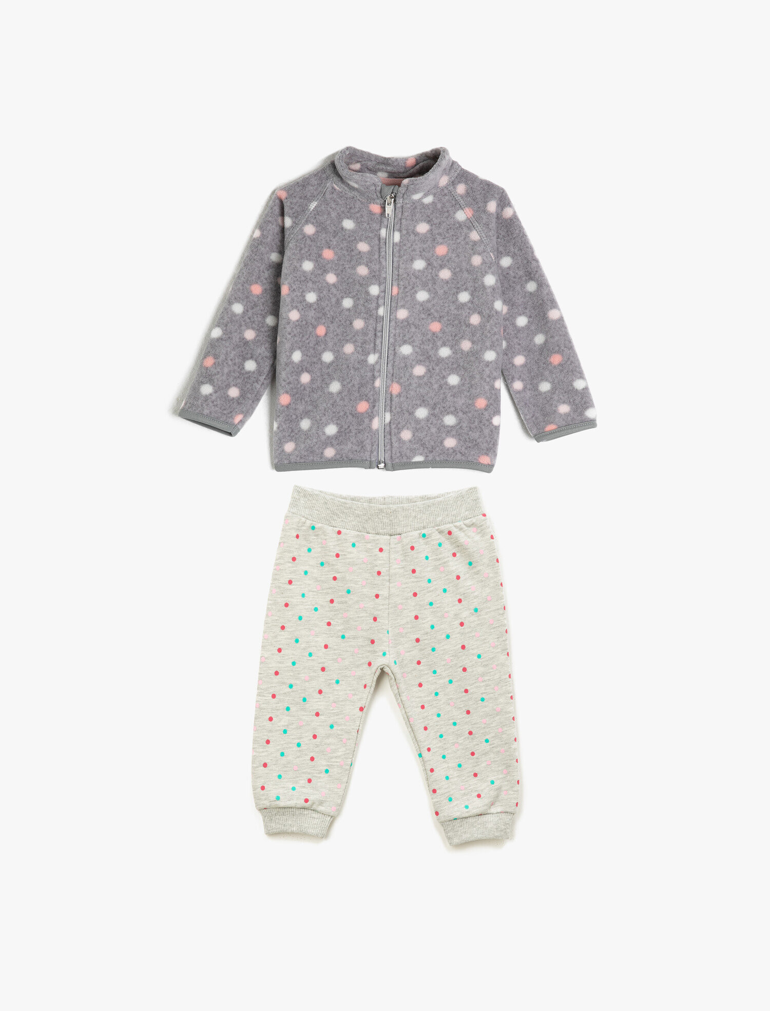  Kız Bebek Puantiyeli Polar Fermuarlı Sweatshirt