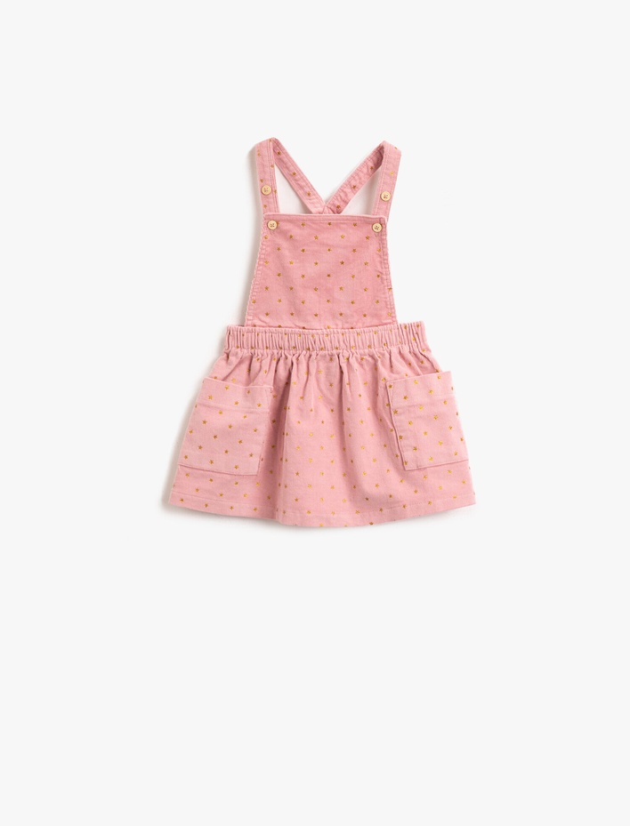 Kız Bebek Cepli Yıldız Simli Baskılı Elbise