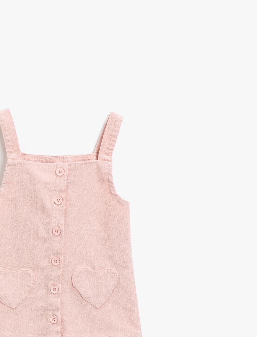  Kız Bebek Pamuklu Kalp İşlemeli Askılı Elbise