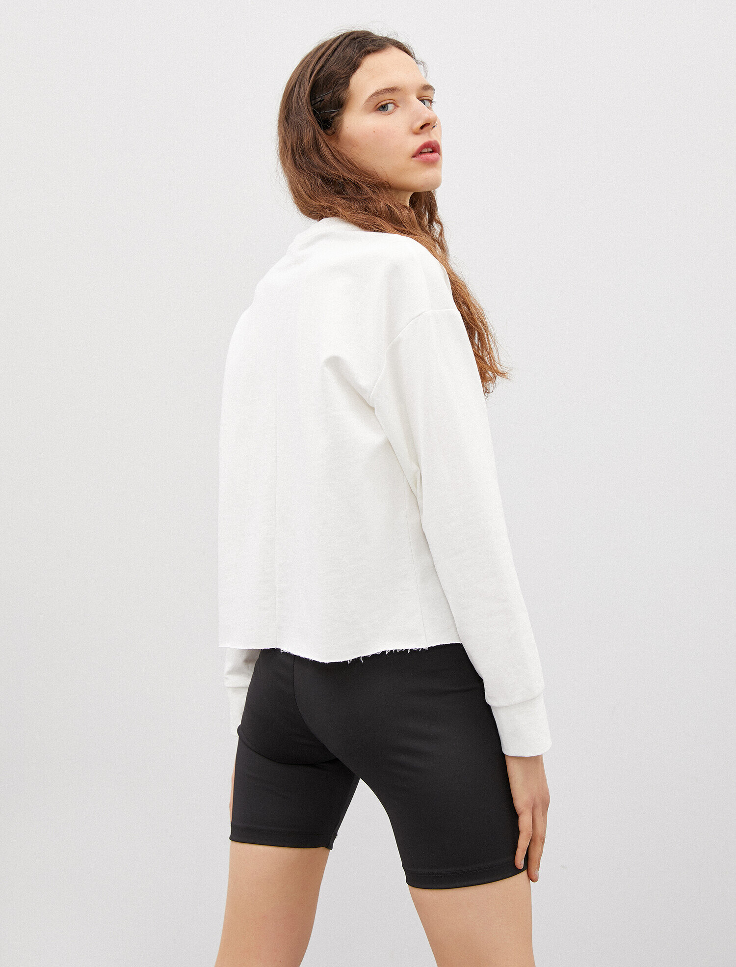   Bisiklet Yaka Sweatshirt Uzun Kollu Pamuklu