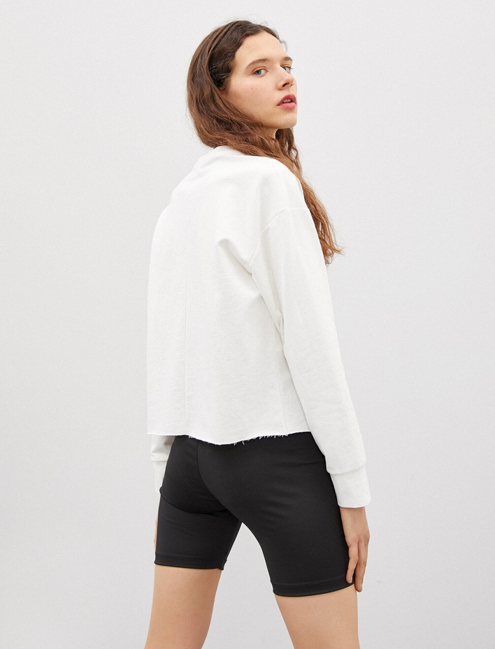  Bisiklet Yaka Sweatshirt Uzun Kollu Pamuklu