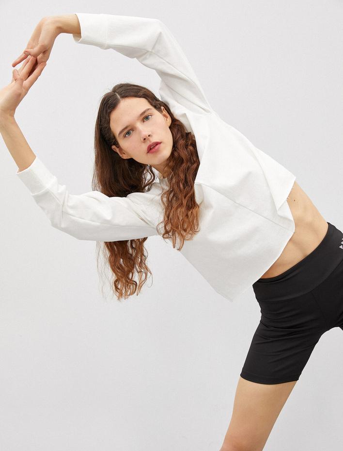  Bisiklet Yaka Sweatshirt Uzun Kollu Pamuklu