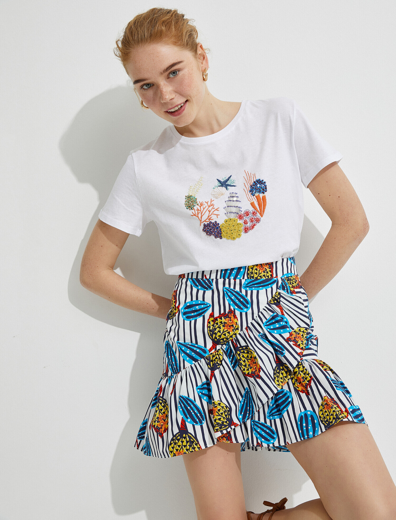   Baskılı Tişört Bisiklet Yaka Kısa Kollu Pamuklu