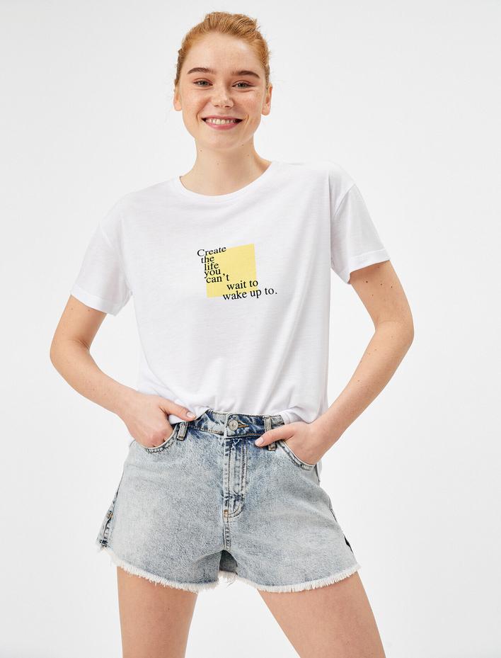  Yazılı Baskılı Tişört Bisiklet Yaka Oversize