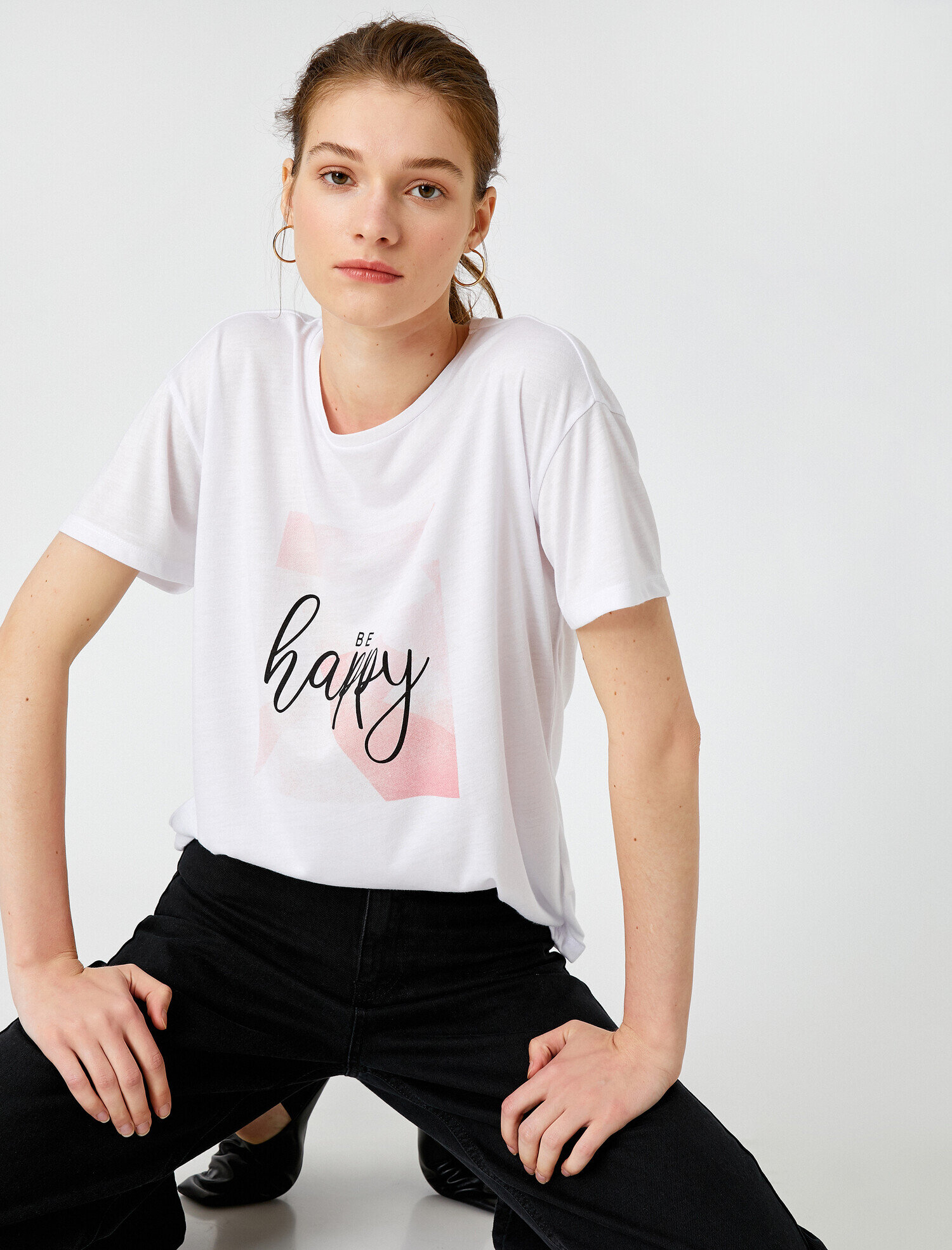   Baskılı Tişört Bisiklet Yaka