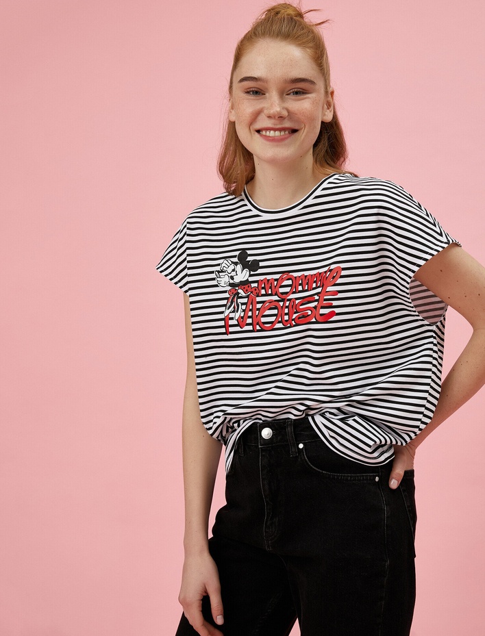  Mickey Mouse Tişört Lisanslı Çizgili Pamuklu