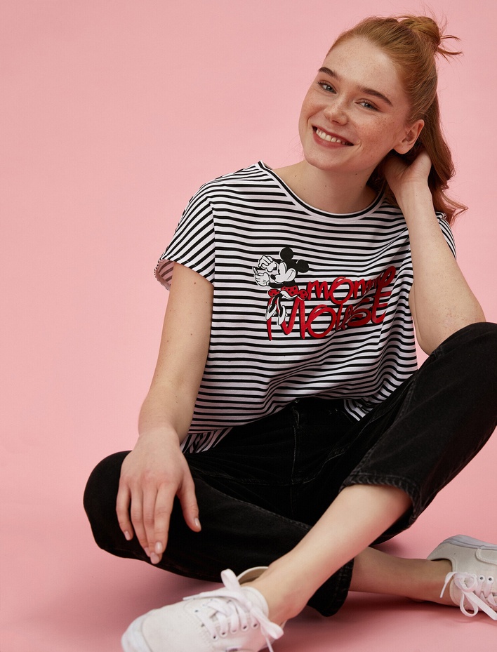  Mickey Mouse Tişört Lisanslı Çizgili Pamuklu