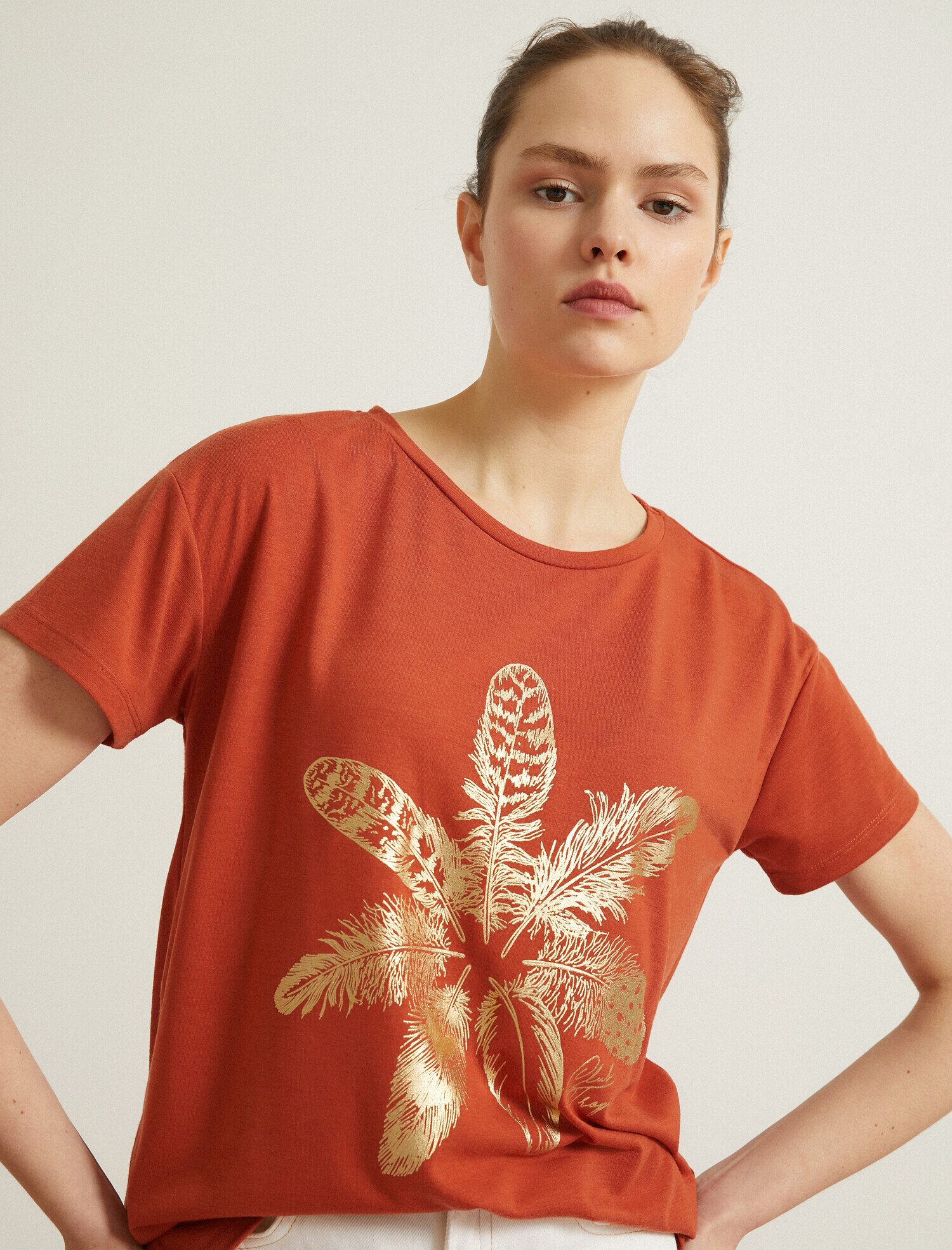   Baskılı Tişört Metalik Bisiklet Yaka Oversize