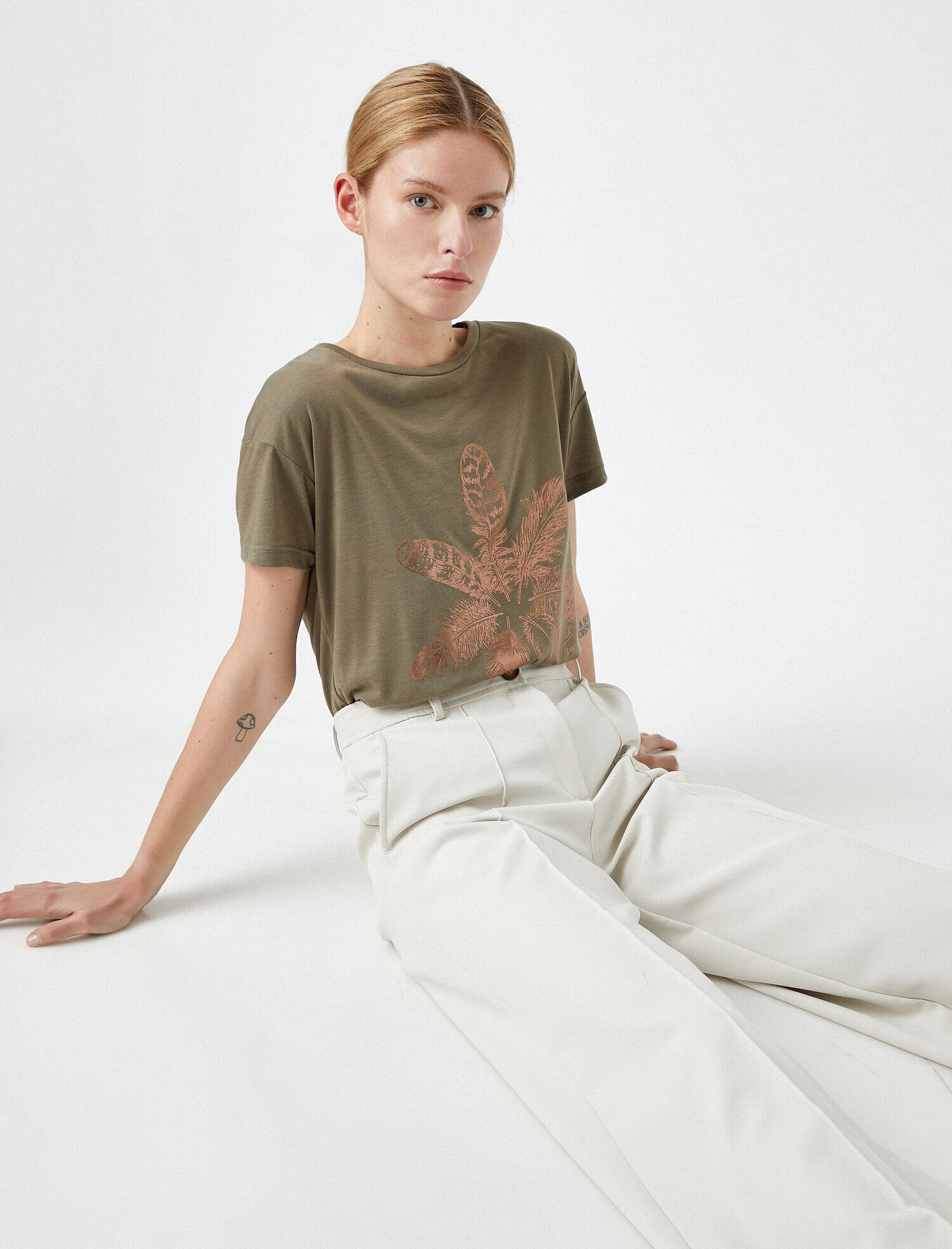   Baskılı Tişört Metalik Bisiklet Yaka Oversize