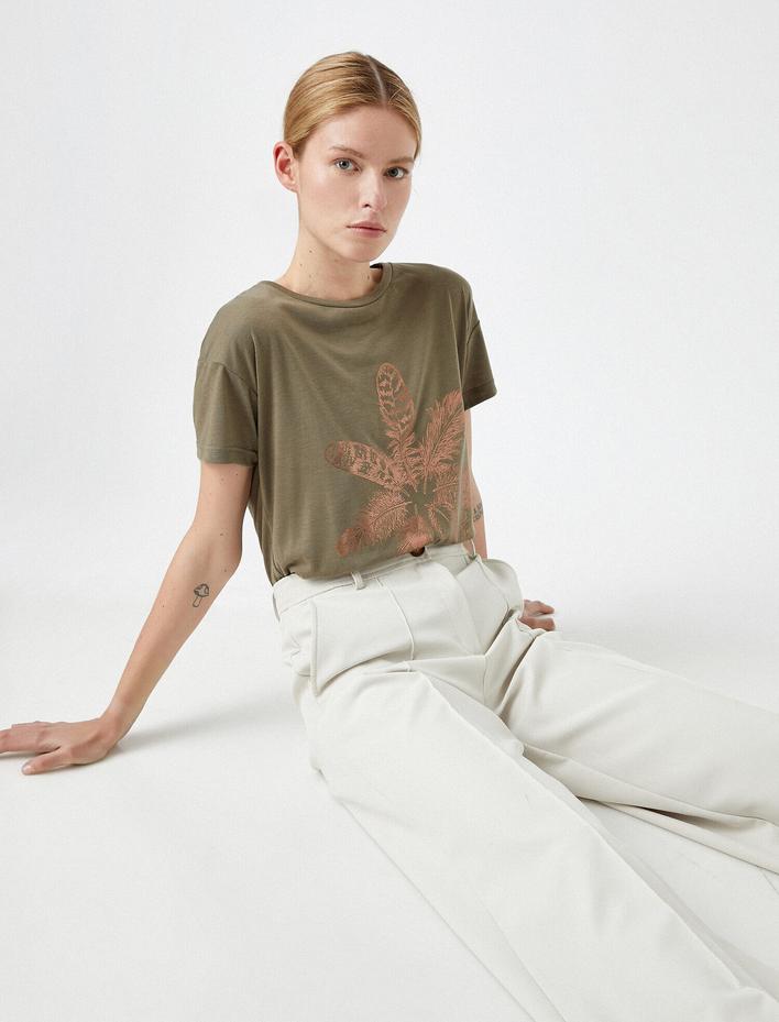  Baskılı Tişört Metalik Bisiklet Yaka Oversize