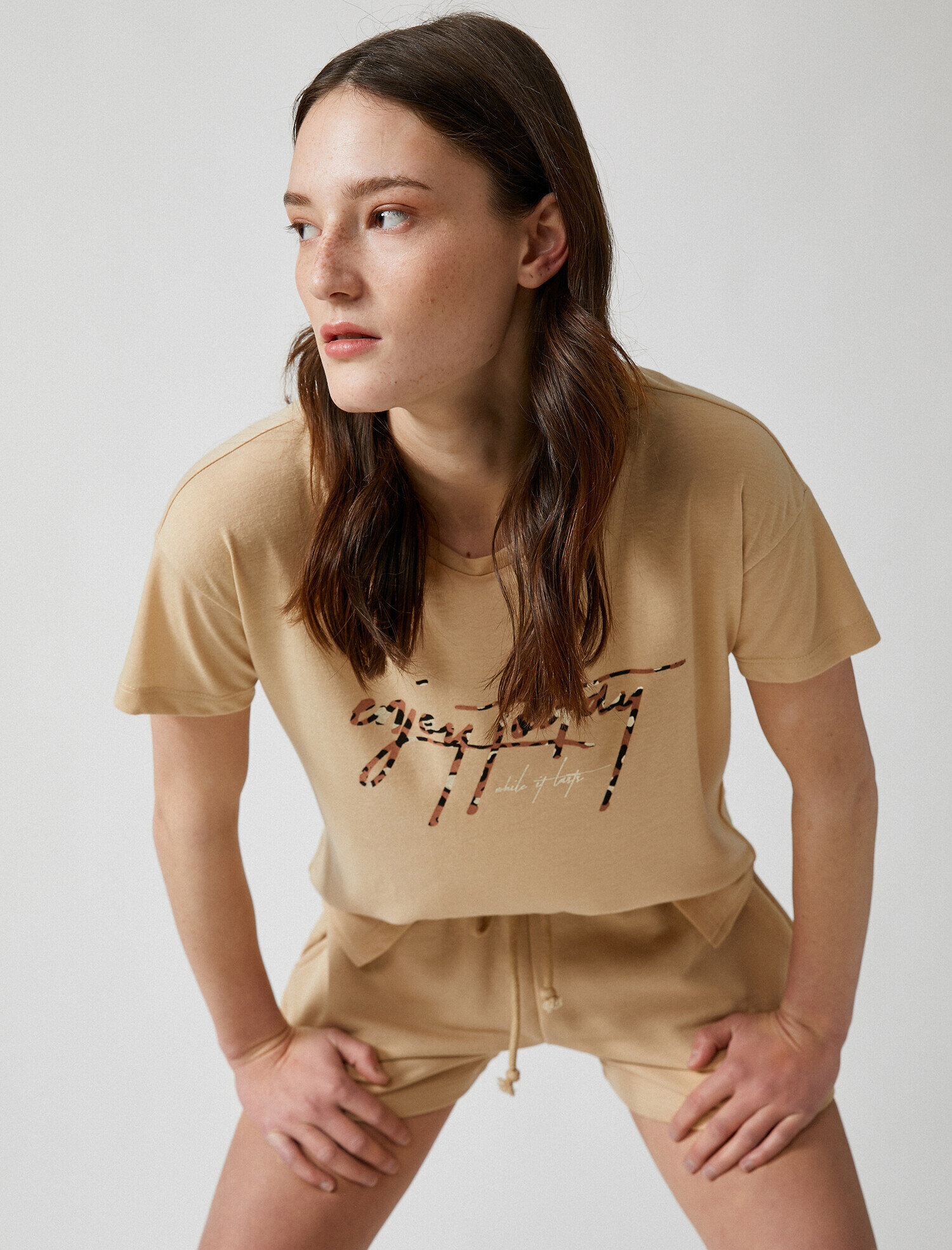   Slogan Tişört Bisiklet Yaka