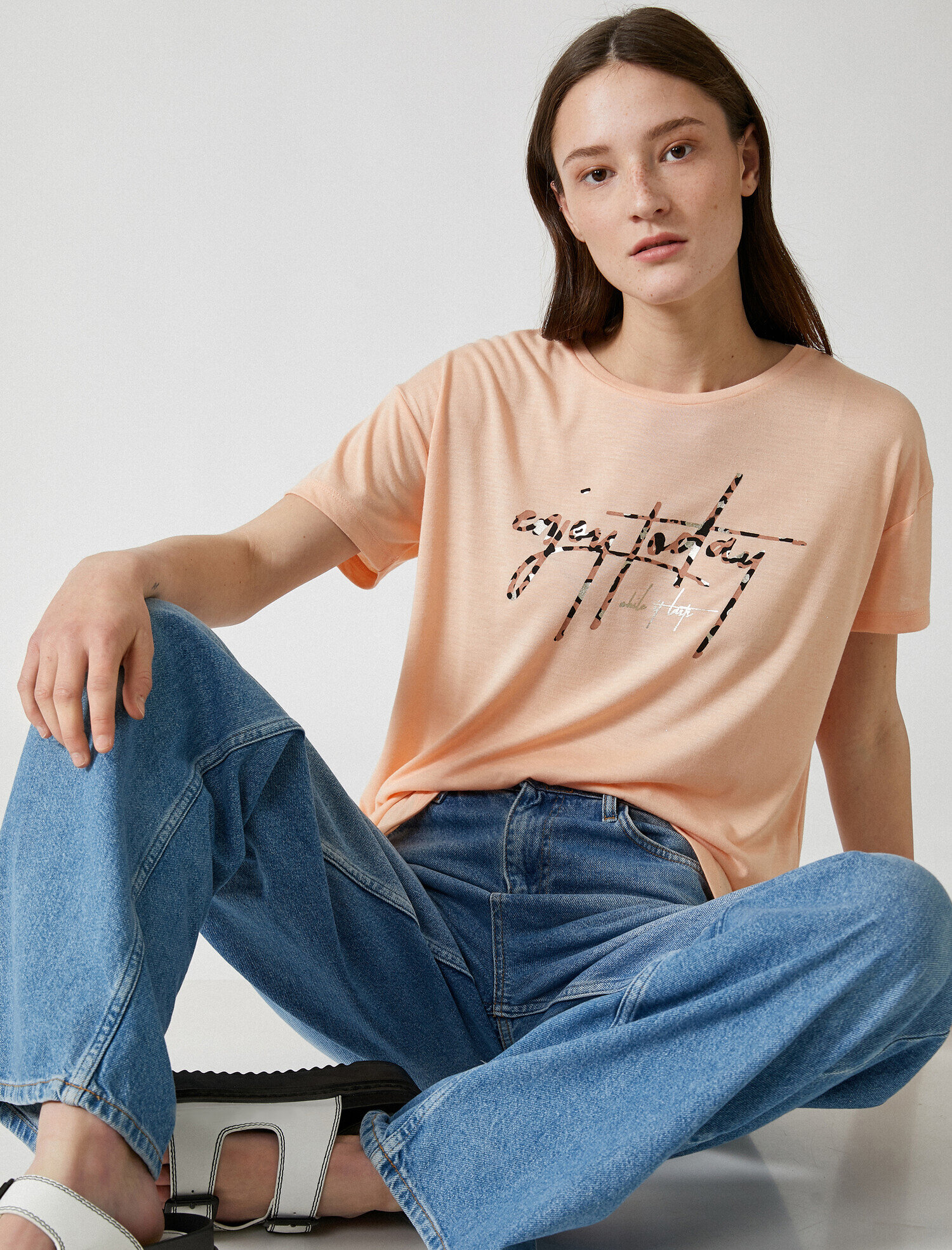   Slogan Tişört Bisiklet Yaka