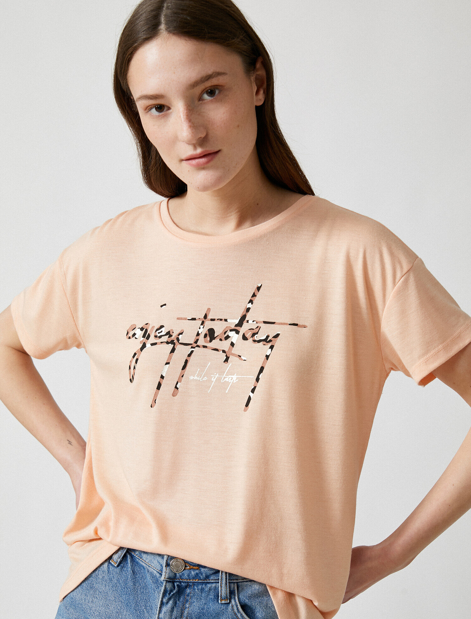   Slogan Tişört Bisiklet Yaka