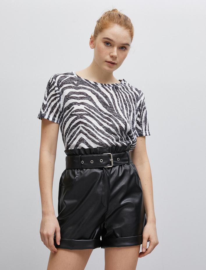  Zebra Desenli Tişört Kısa Kollu