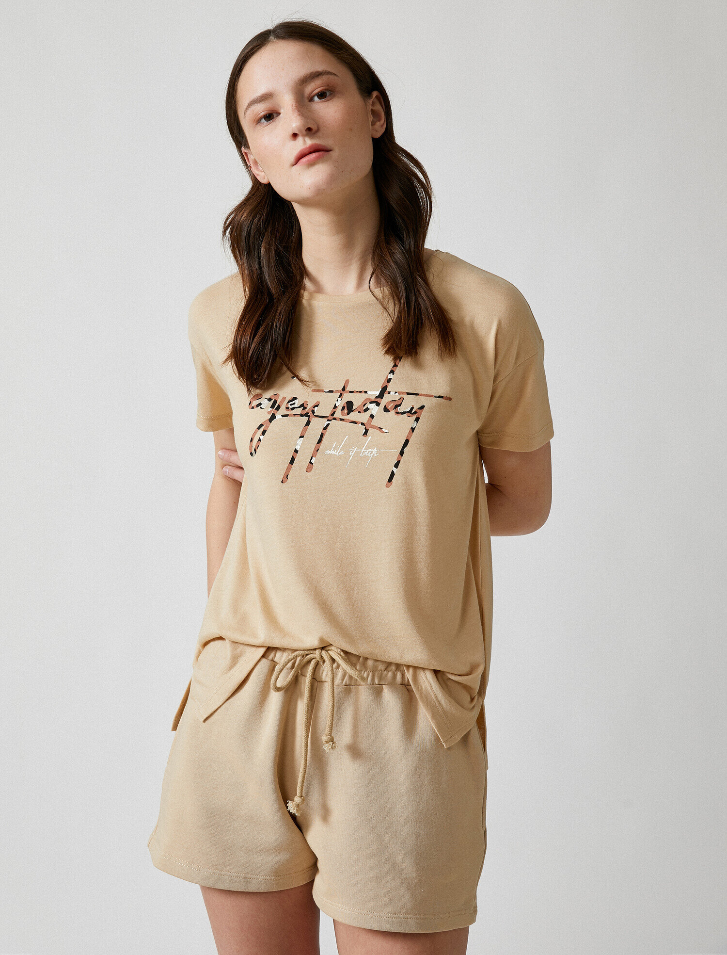   Slogan Tişört Bisiklet Yaka