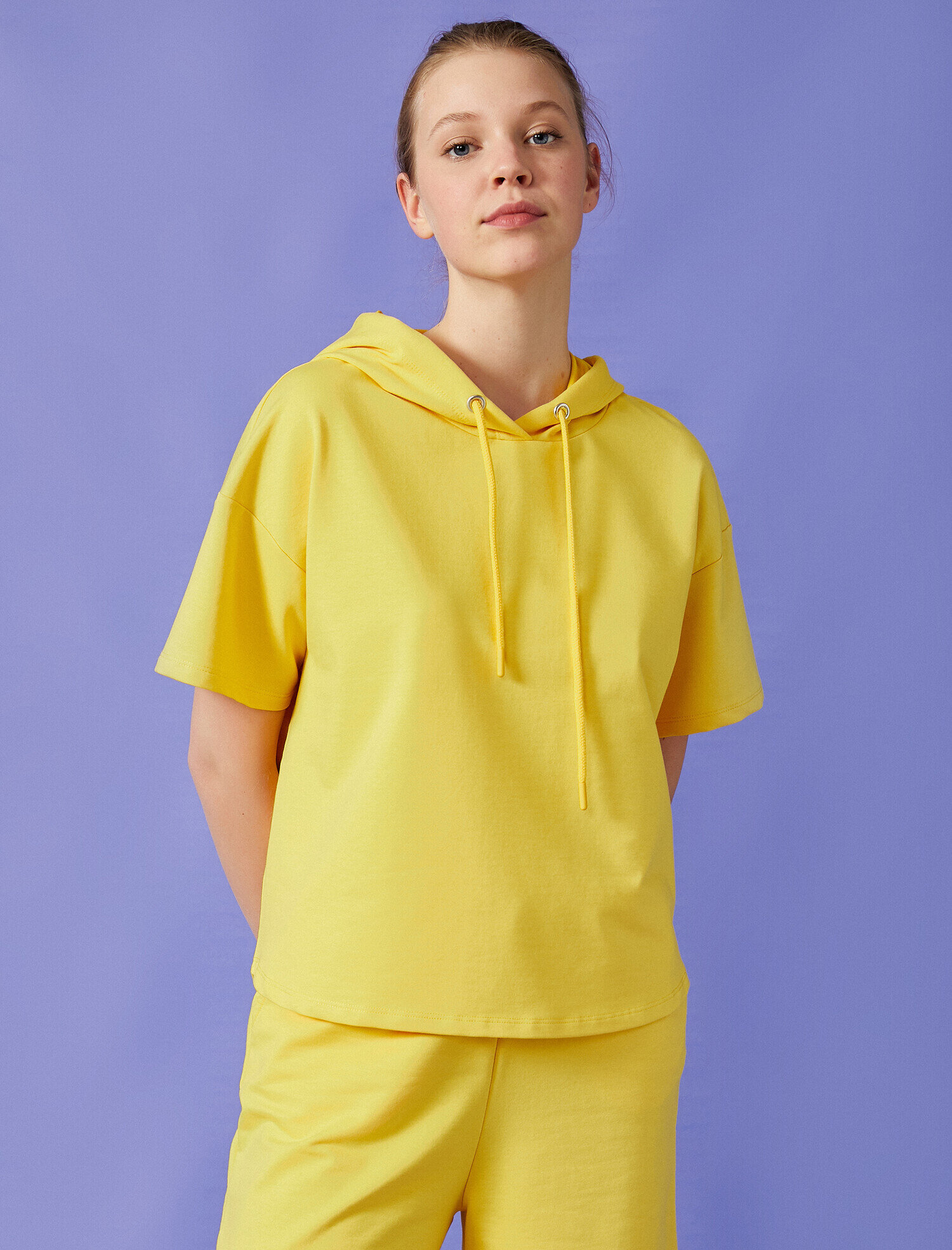   Kısa Kollu Sweatshirt Kapüşonlu Oversize